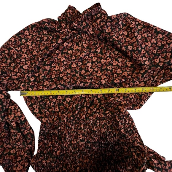 Zara Ditsy Floral-Shirring-Ruffle-Long Sleeve-Mini Dress-Back Slit-Women XS - Picture 9 of 12